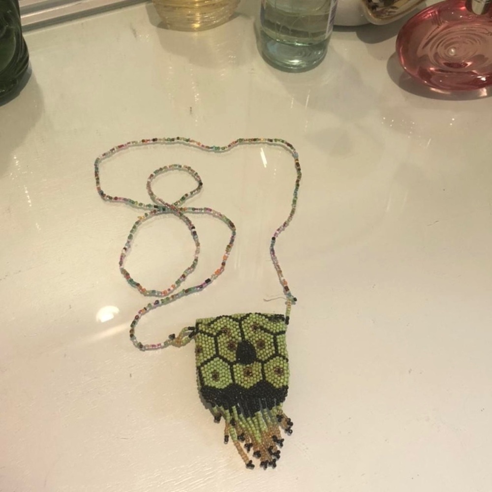 Vintage handmade beaded pouch necklace